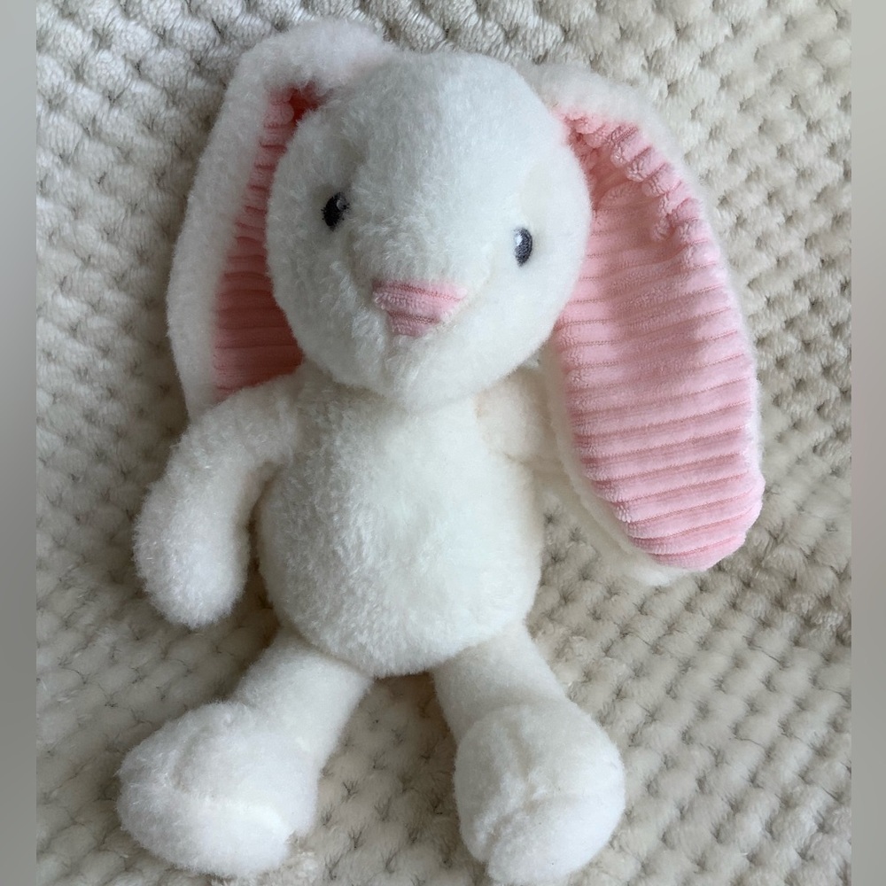 MTY International Plush Bunny Rabbit Stuffed Animal with Rattle Embroidered Eyes